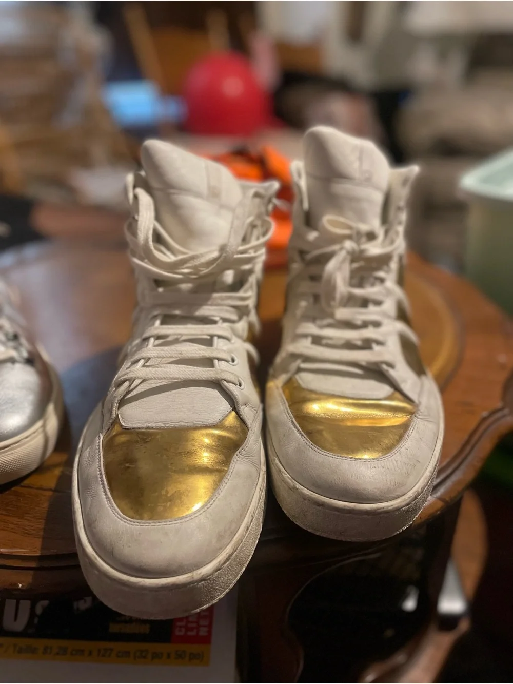 Gucci White and Gold High-Top Sneakers